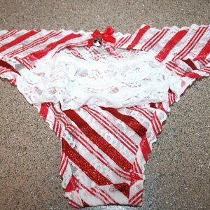 Victoria's Secret Sexy Cheekini Ruffled Holiday Christmas Panty Small Red White